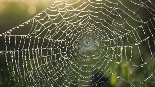 A photograph of the morning dew on a spider web, with the quote 'Perseverance pays.' Tapéta [1a91548bf3a54a4cac39]