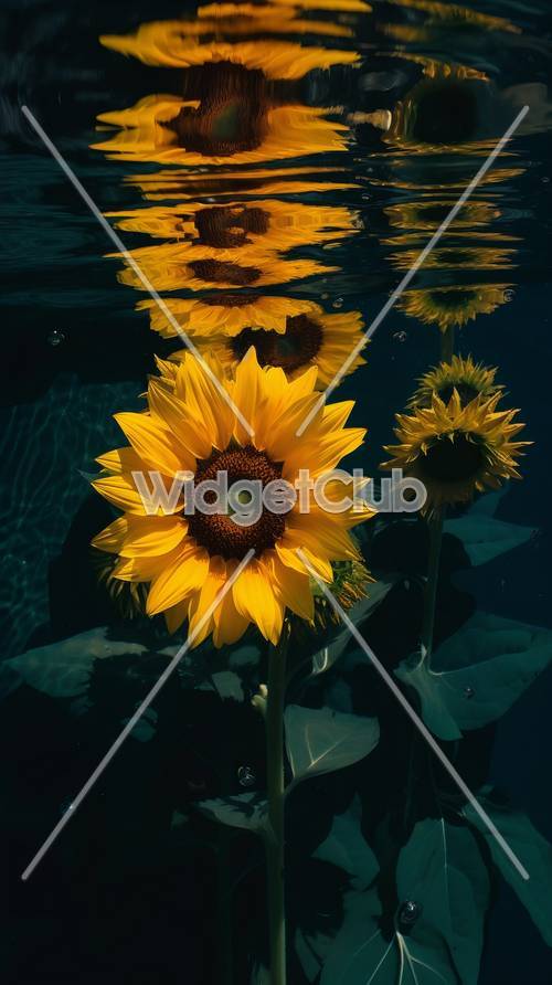 Bunga Matahari Cerah di Refleksi Air