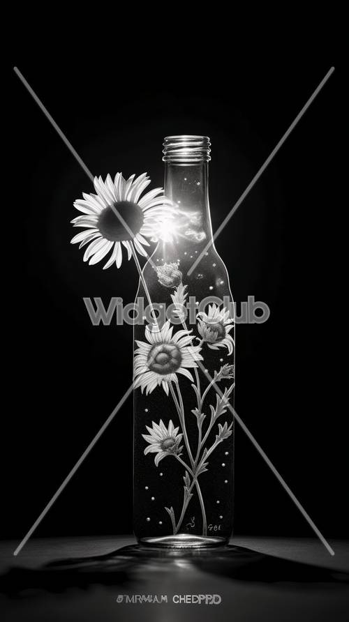 Jasne kwiaty w butelce - magiczna scena nocna