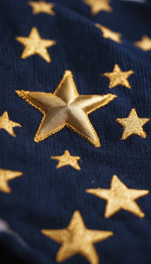 Bintang emas dengan rompi sweter biru tua, simbol bintang sekolah yang rapi.