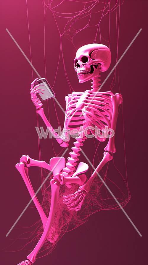 Tanzendes Skelett mit einem Smartphone