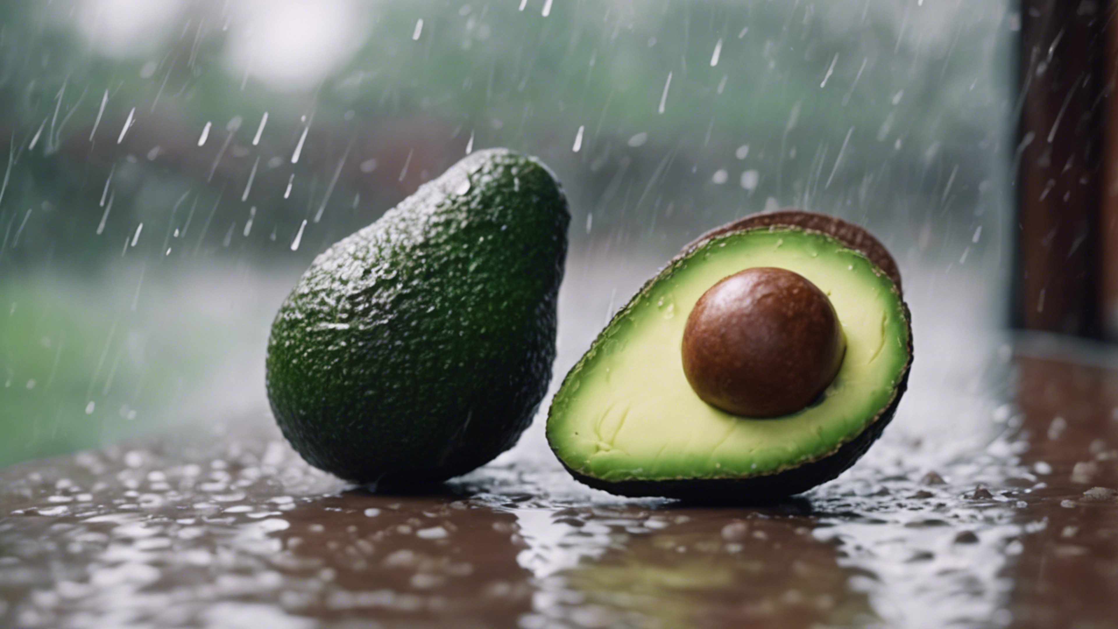 An adorable avocado in a quiet reflection on a rainy day Fond d'écran[1229e2b9e9634c7f8c86]