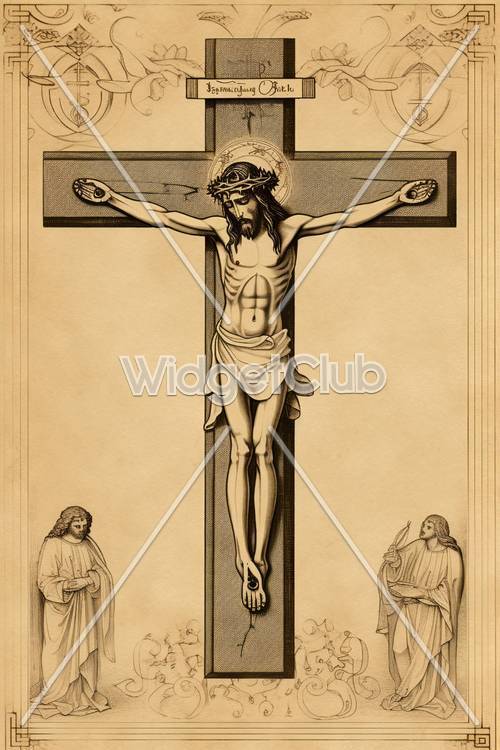 ศิลปะคริสเตียนที่สวยงามนำเสนอพระเยซูบนไม้กางเขน