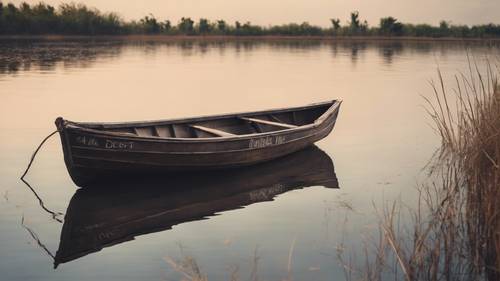 A lonely rowboat drifting on a still lake with the quote 'Depression feels like wandering in a desert'.