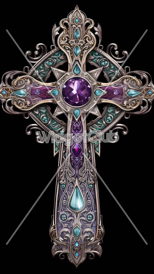 神秘的な紫の宝石でデザインされたクロスの壁紙