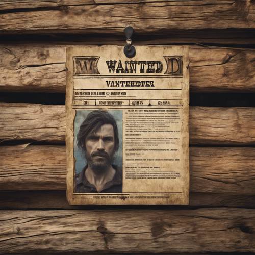 An old wanted poster pinned on a weather-beaten wooden board Tapet [f42d85b4563141c997f0]