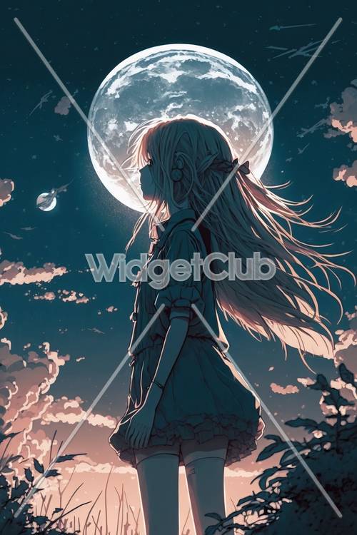 Mondnacht mit Anime-Mädchen