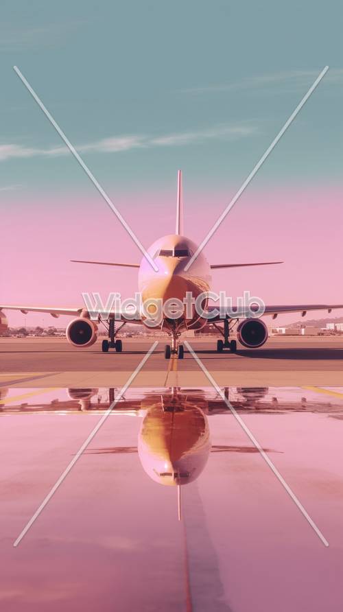 Sunset Airplane Reflection Background