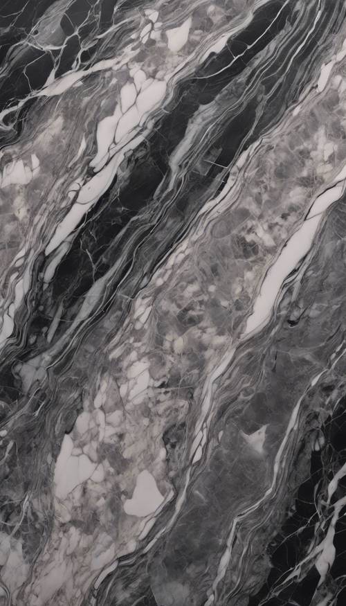 Nahaufnahme der schwarzen und grauen Marmorstruktur, in hoher Auflösung dargestellt.