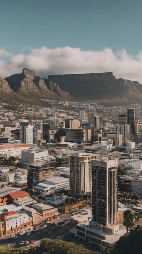 Khung cảnh đường chân trời ngoạn mục của Cape Town với Núi Bàn hùng vĩ ở phía sau.