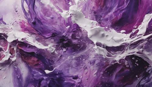 A chaotic abstract painting that combines bold splashes of purple and soft hues of white. Tapeta [a1859695177943b1a6c7]