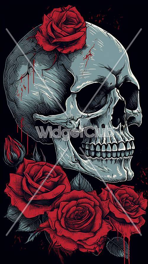 Череп и розы в художественном стиле