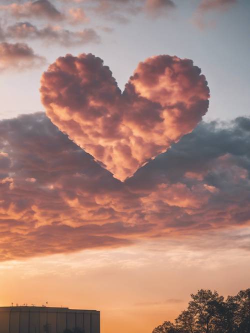 Formations nuageuses en forme de coeur dans le ciel éclatant au lever du soleil.