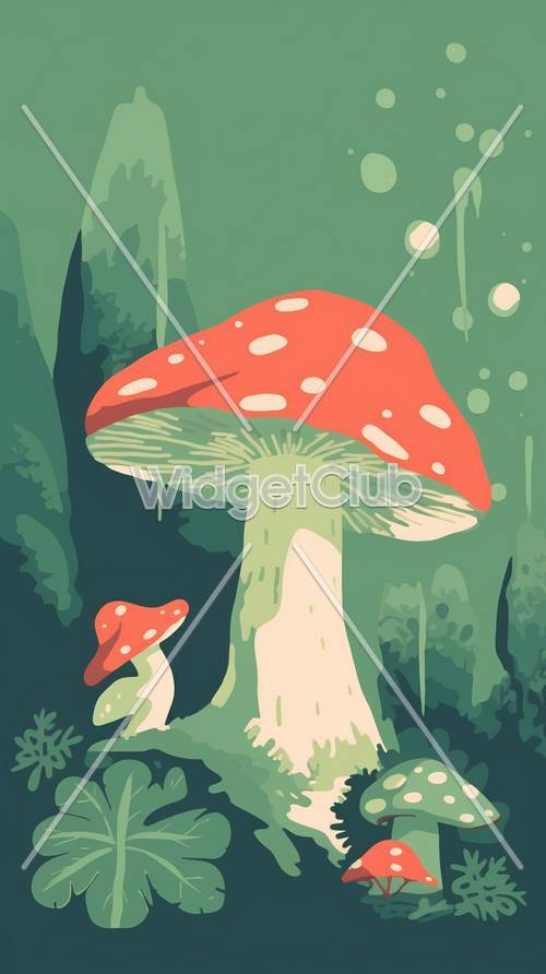 Funghi rossi magici in una foresta da favola