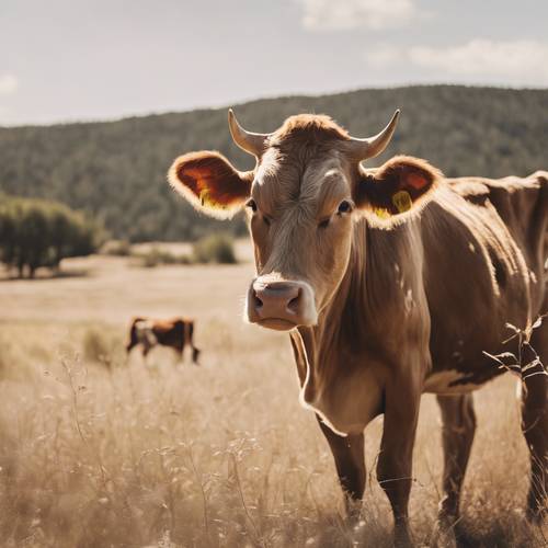 Um motivo autêntico em estilo rancho com estampas de vacas castanhas.