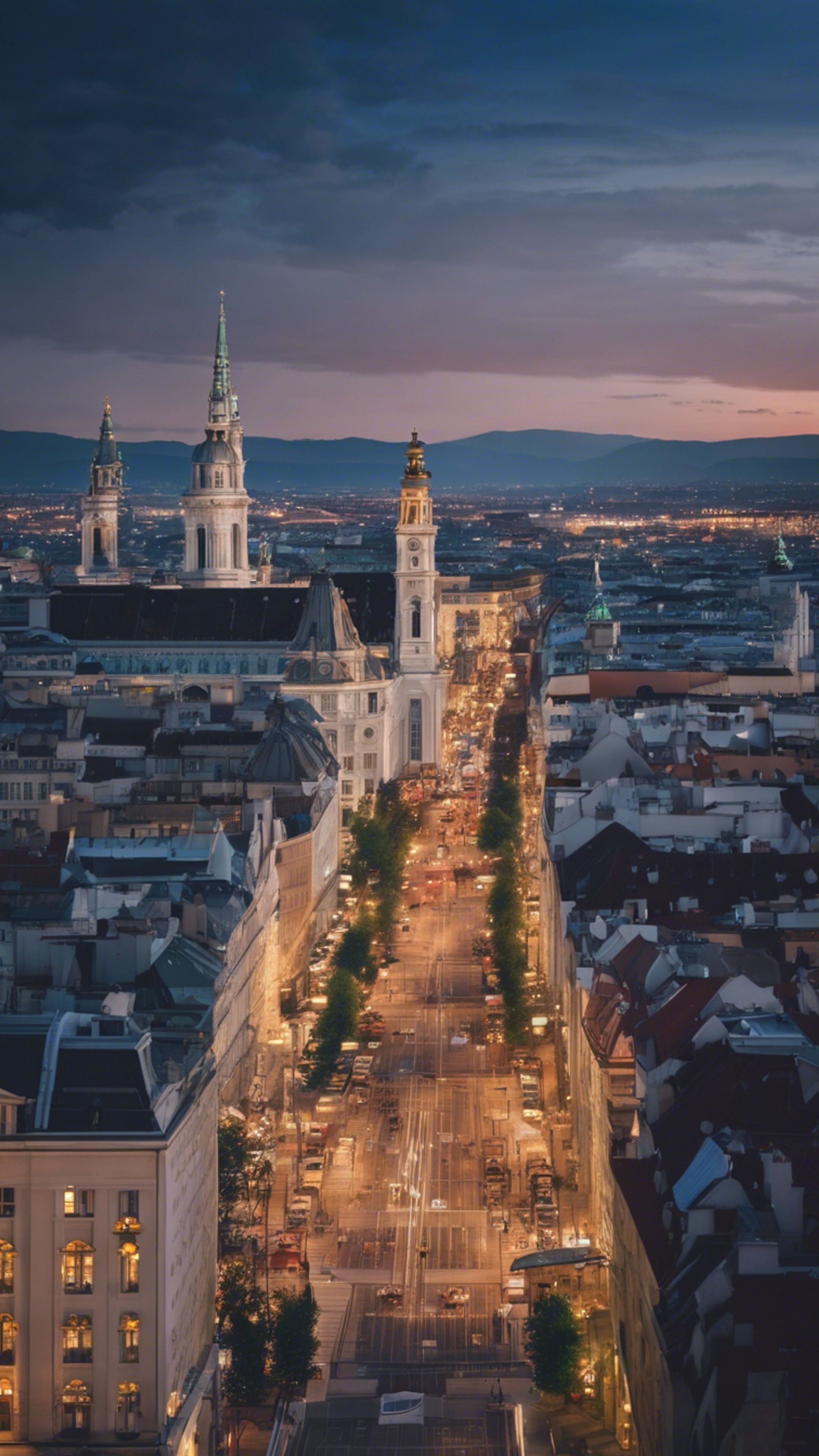 The panoramic skyline of Vienna captured at the exquisite blue hour.壁紙[24eb92fcc5fd45399446]