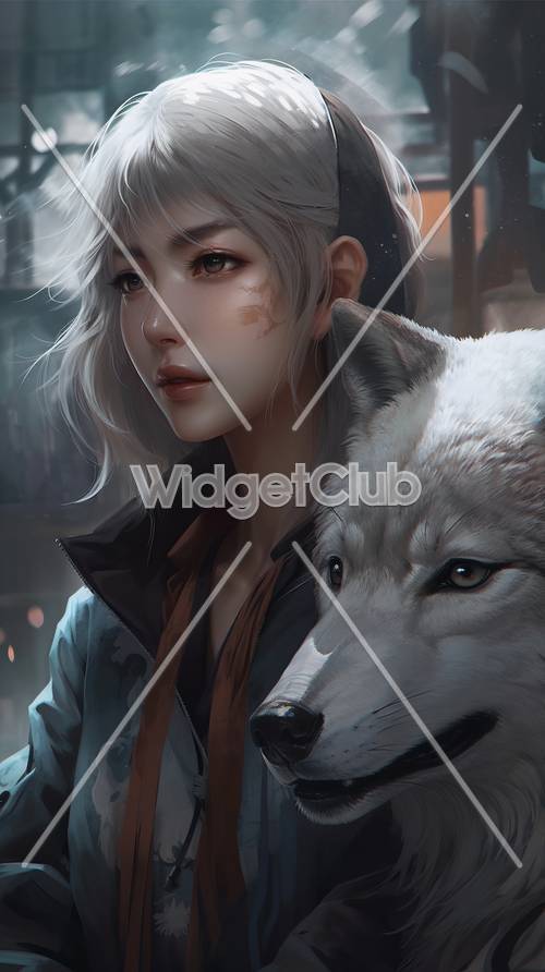 Girl and Wolf in a Mystical World