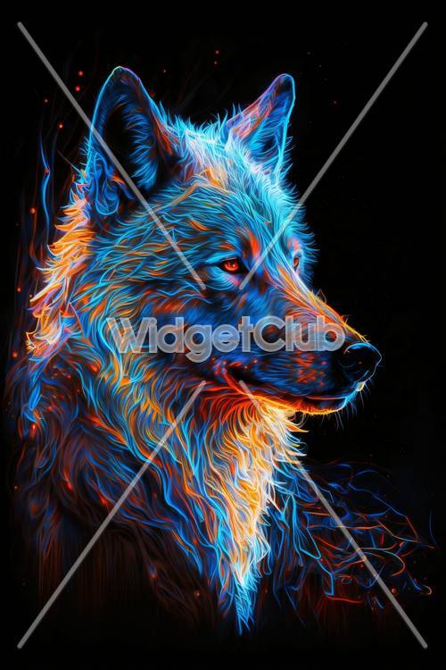 فن الذئب النيون الملون
