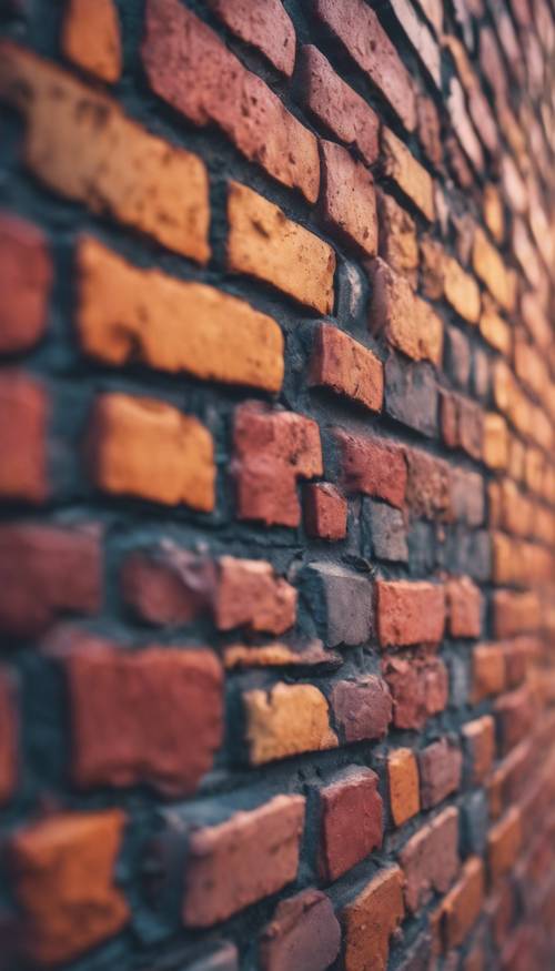 A closeup of a multicolored brick wall in dusk light