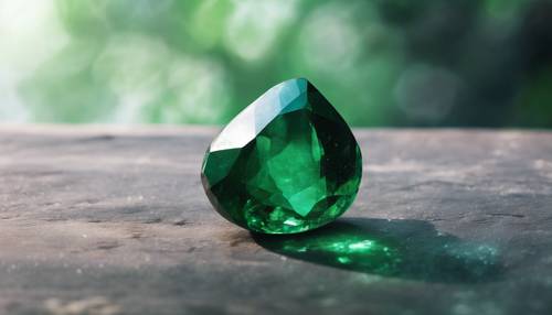 A close-up image of a shiny, reflective, emerald green colored stone held in a hand.