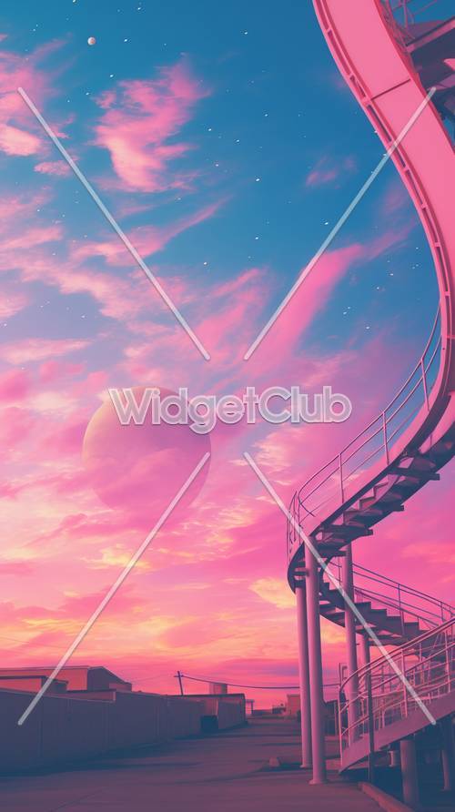 Dreamy Sky with Rollercoaster and Pink Planets