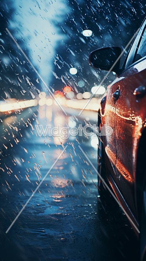 Deszczowa nocna przejażdżka samochodem