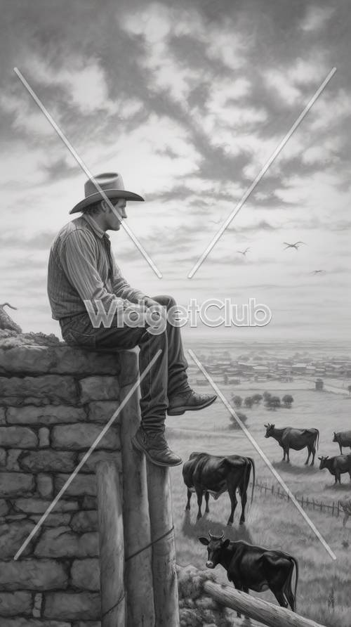 Cowboy relaxando no campo