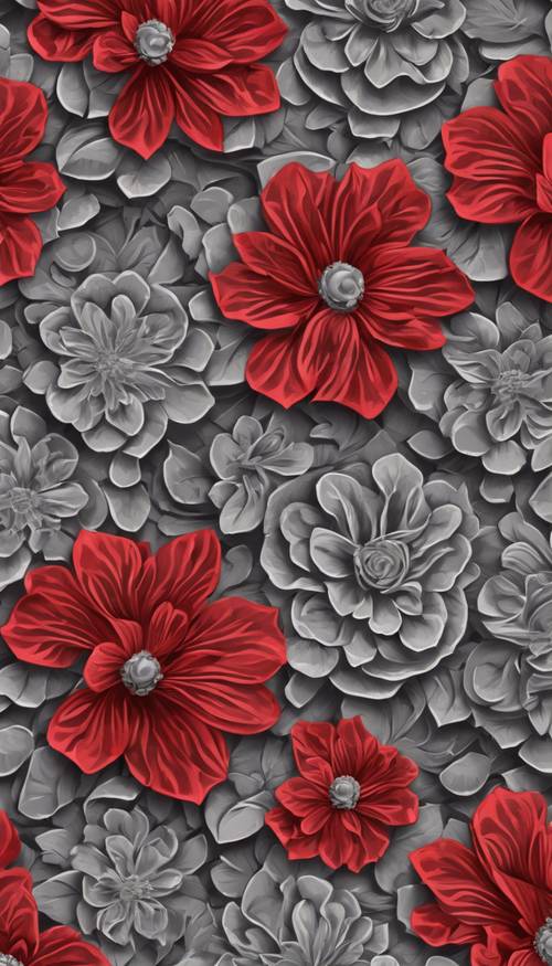 Intricate tessellation of red and gray floral motifs repeating seamlessly. Дэлгэцийн зураг [216c164fc3954c319d5d]