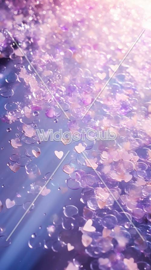 柔らかな光に輝く輝く紫色のハートの壁紙