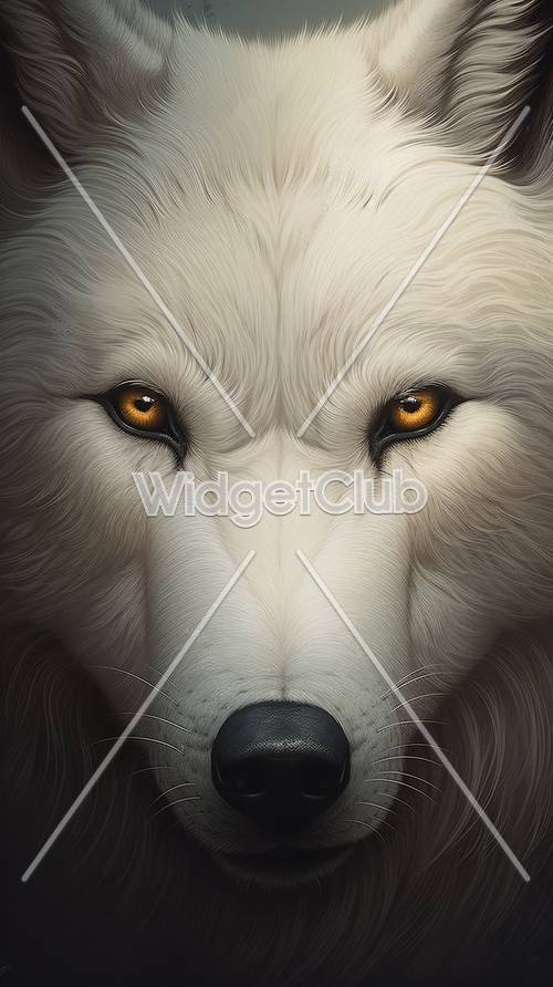 Splendido lupo bianco dagli occhi dorati Art