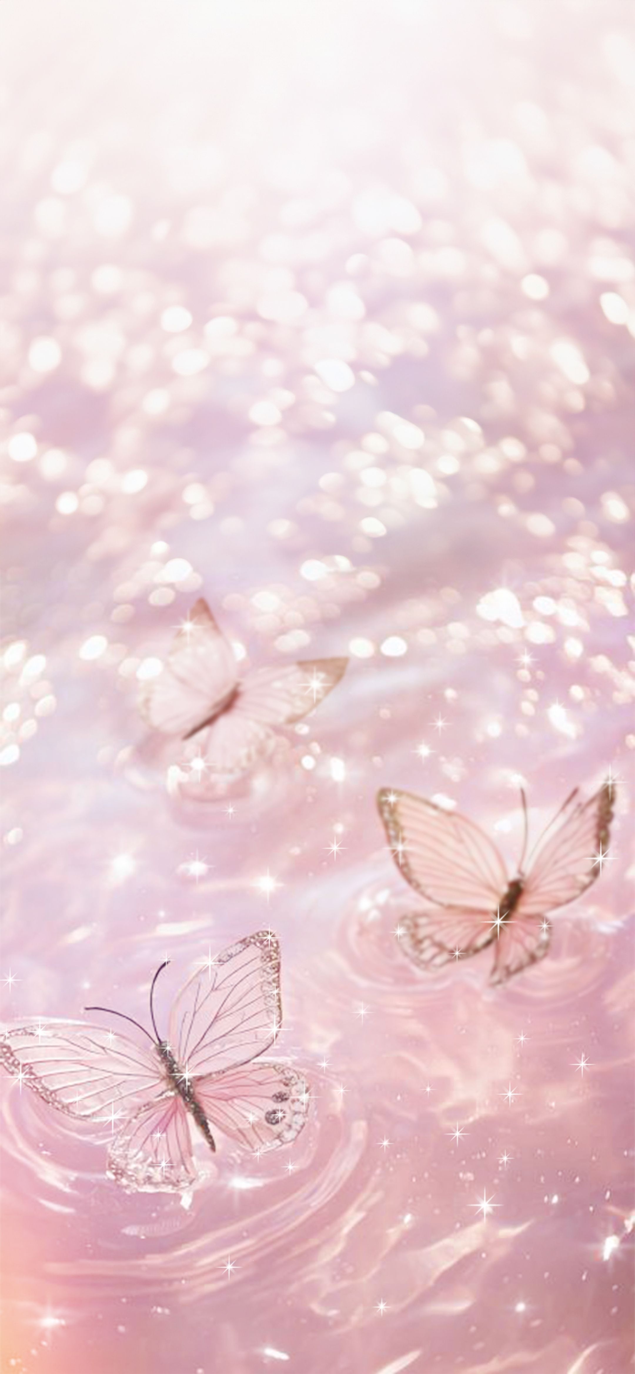 Sparkling Pink Butterflies and Stars Background 牆紙[391fc3822f6b4fc9bdc7]