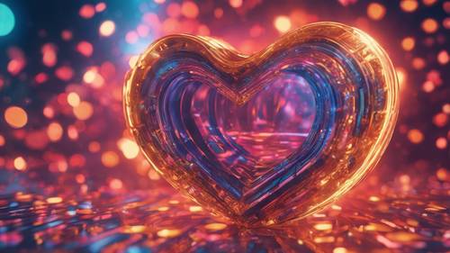 Heart-shaped Y2K digital art with fiery holographic colors. Ფონი [d8409c5e29144bdba4f4]