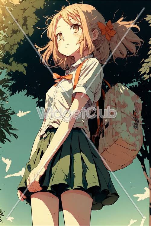 Sunny Day Anime Girl Adventure Background