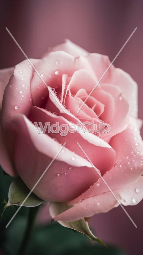 Розовая роза с каплями росы
