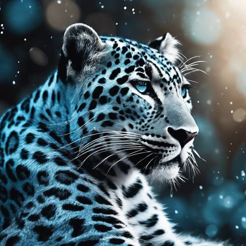 Elegantes manchas de leopardo azul bebê sobre uma rica base preta de veludo.