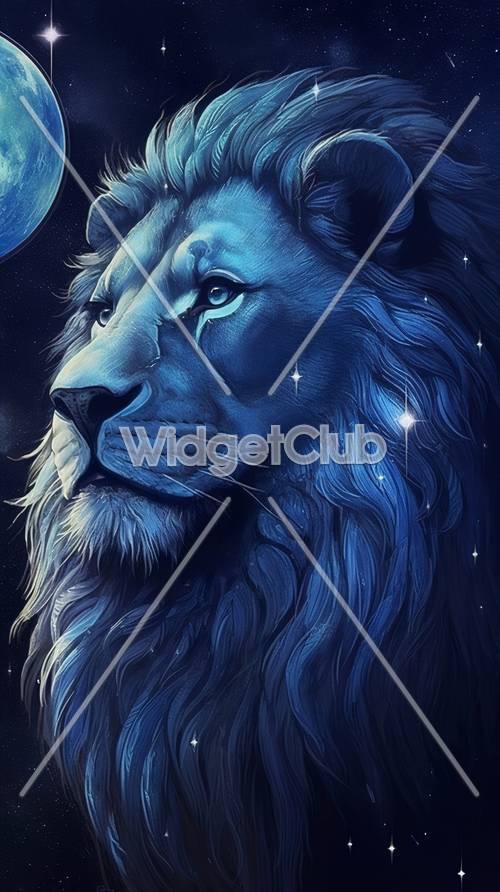Majestic Blue Lion in the Stars