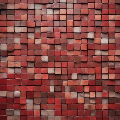 Un mosaico de azulejos rojos vibrantes y marrones rústicos en forma de mosaico abstracto.