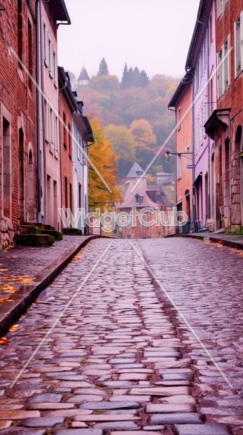 Cobblestone Street in Autumn Colors