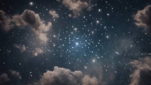 A group of stars forming Virgo constellation in a cloudy night sky.
