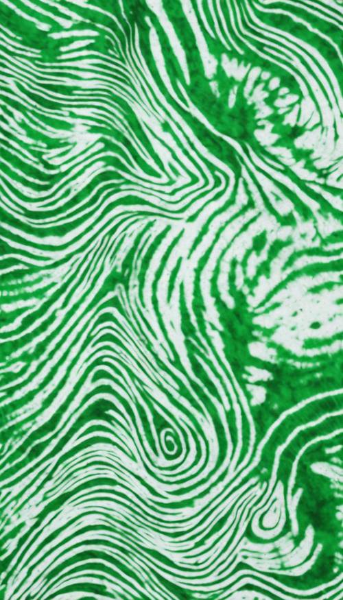 Close-up de um design tie-dye redemoinho verde e branco.