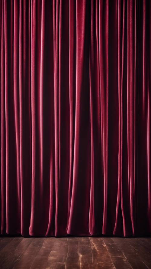 Tirai panggung beludru mewah dengan warna merah anggur tua.