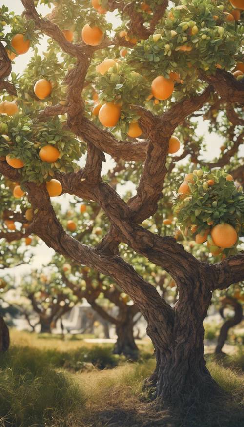 Beautiful mosaic artwork of intertwining grapefruit trees