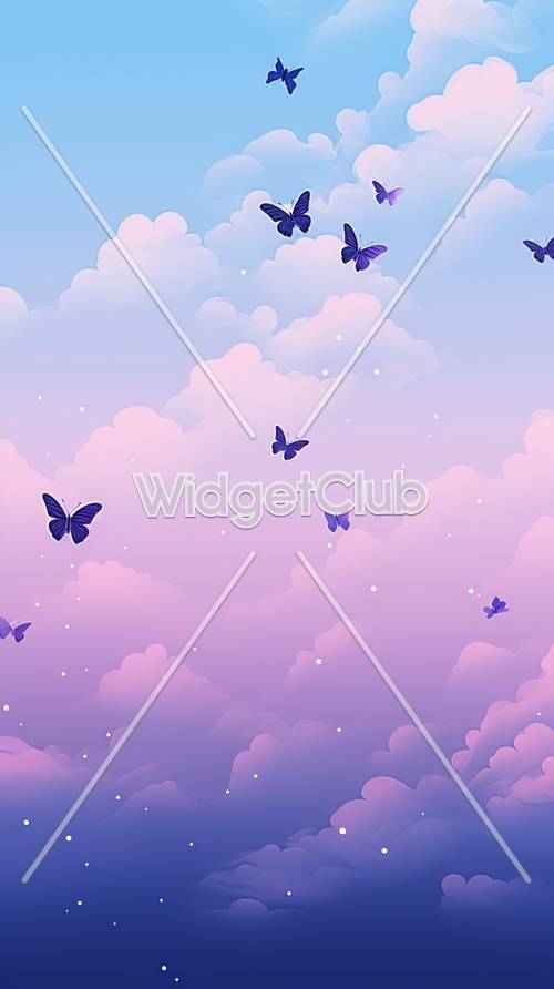Clouds and Butterflies in the Sky Background