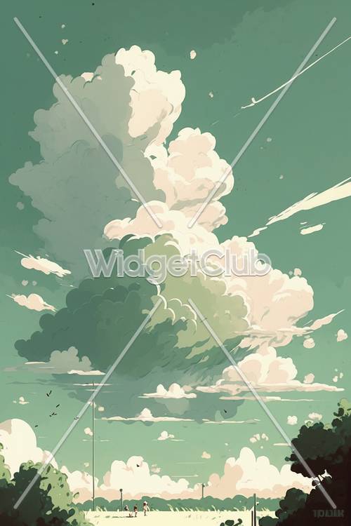 Yeşil Gökyüzünde Kabarık Bulutlar