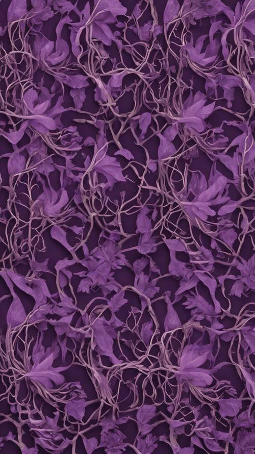 中世紀紫色藤蔓交織的無縫圖案。