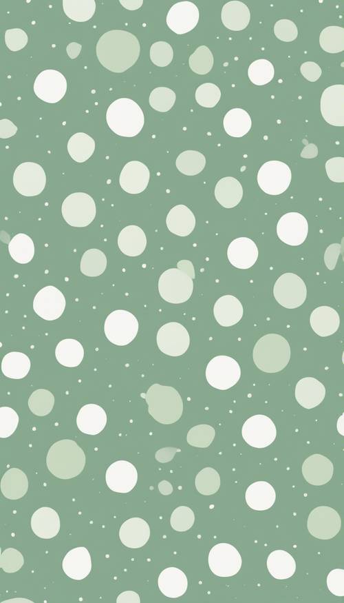 Ein Tupfenmuster in hellem Salbeigrün auf weißem Hintergrund.
