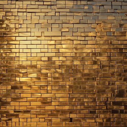 A wall of glowing golden bricks reflecting the first light of dawn.