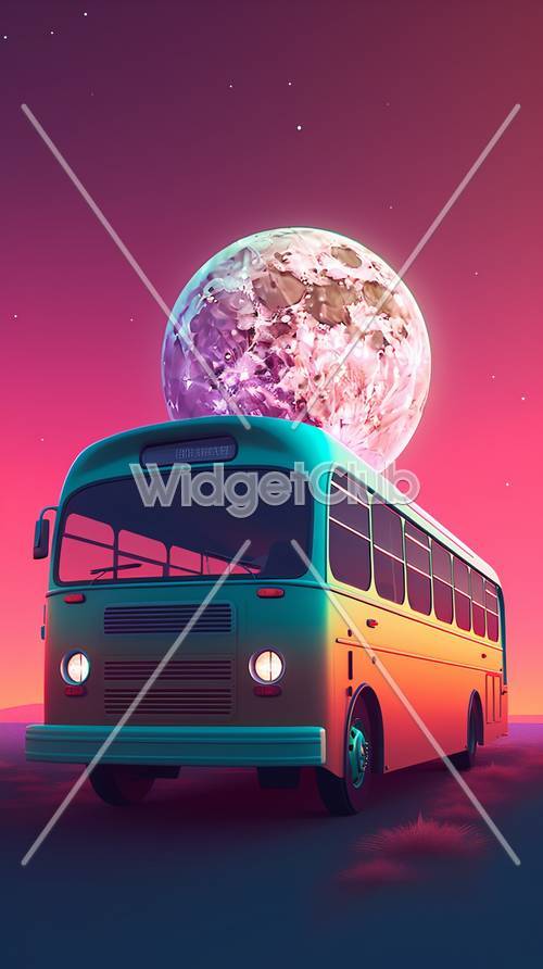 Autobus d&#39;epoca sotto un cielo cosmico