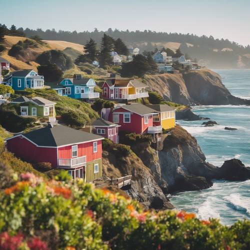 הבתים הצבעוניים על חוף הים המצויים על צוקי מנדוצ&#39;ינו.