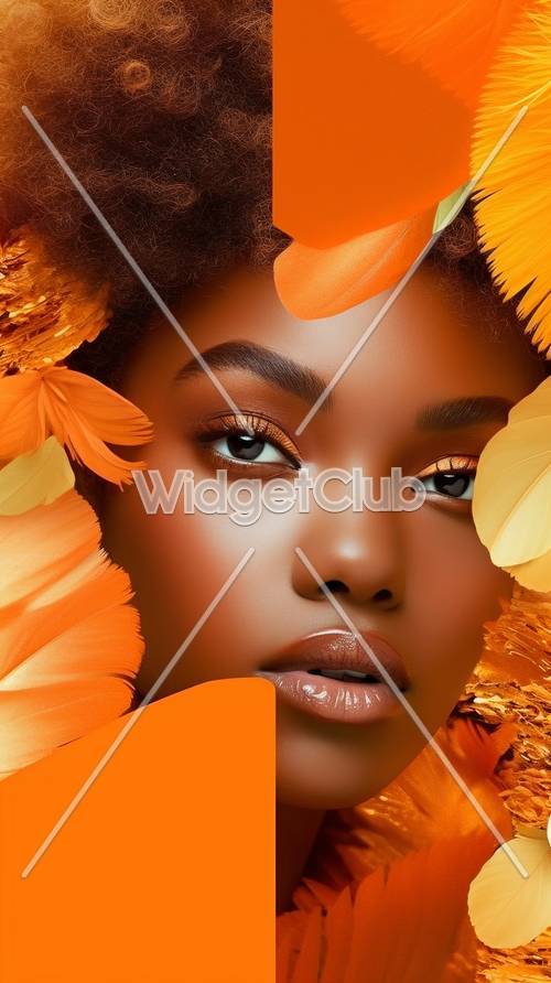 Beauté d&#39;automne entourée de feuilles d&#39;oranger